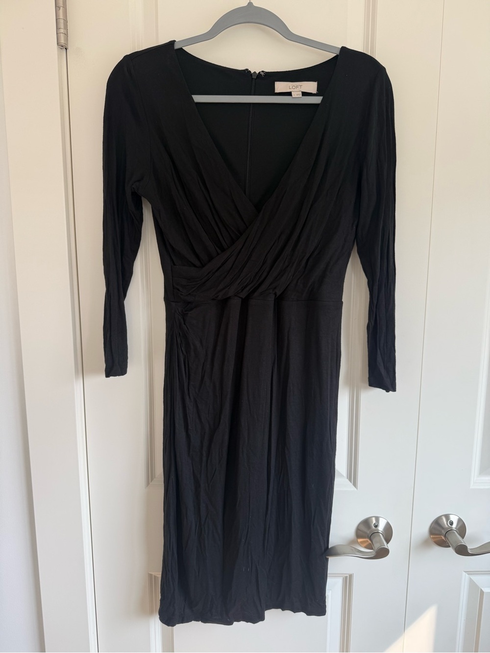 LOFT Black Long-Sleeve Faux Wrap Dress